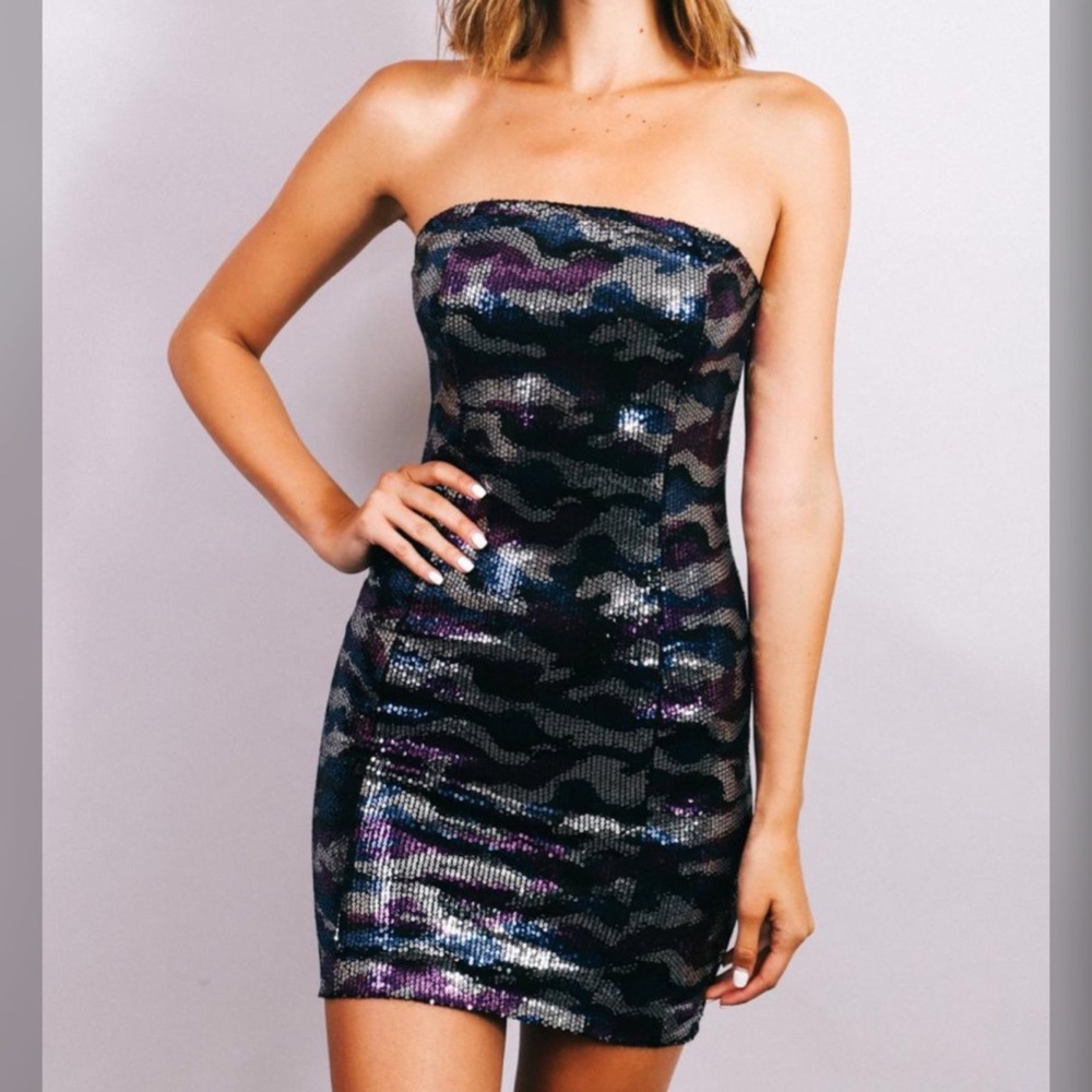 Strapless Camouflage Sequin Tube Dress